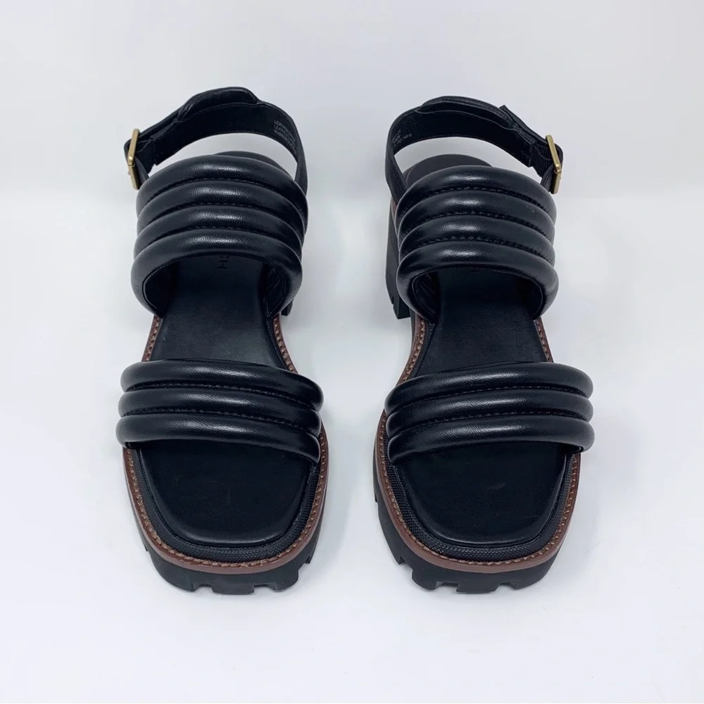 NEW Tory Burch Lug Sole Heeled Sandals (Sz 9) Quilted Leather Slingback Black - Picture 3 of 13